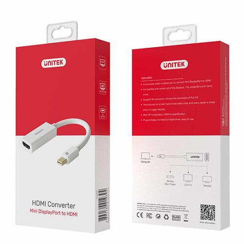 Mini DisplayPort til HDMI-adapter Unitek Y-6331 Hvid 20 cm