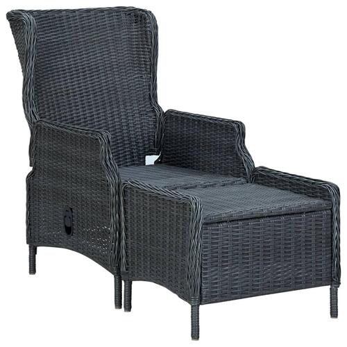 Havestol med lænefunktion og fodskammel polyrattan mørkegrå