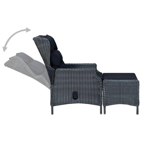 Havestol med lænefunktion og fodskammel polyrattan mørkegrå