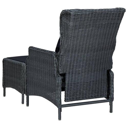 Havestol med lænefunktion og fodskammel polyrattan mørkegrå