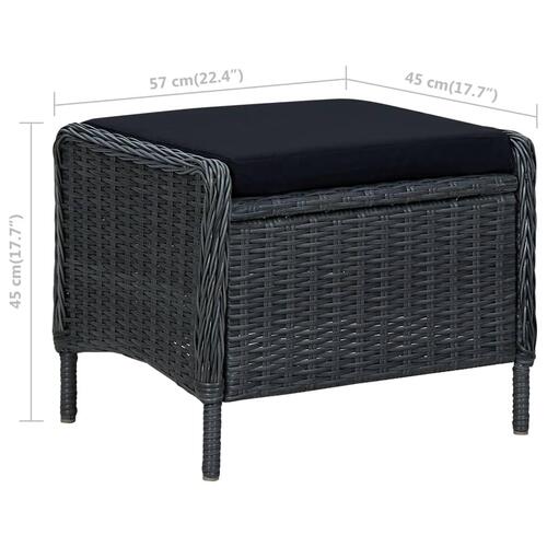 Havestol med lænefunktion og fodskammel polyrattan mørkegrå