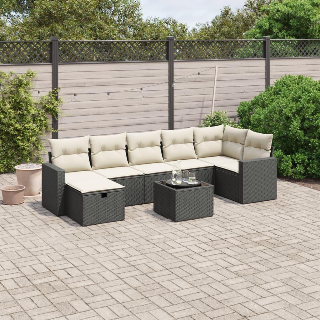 Sofasæt til haven 8 dele med hynder polyrattan sort