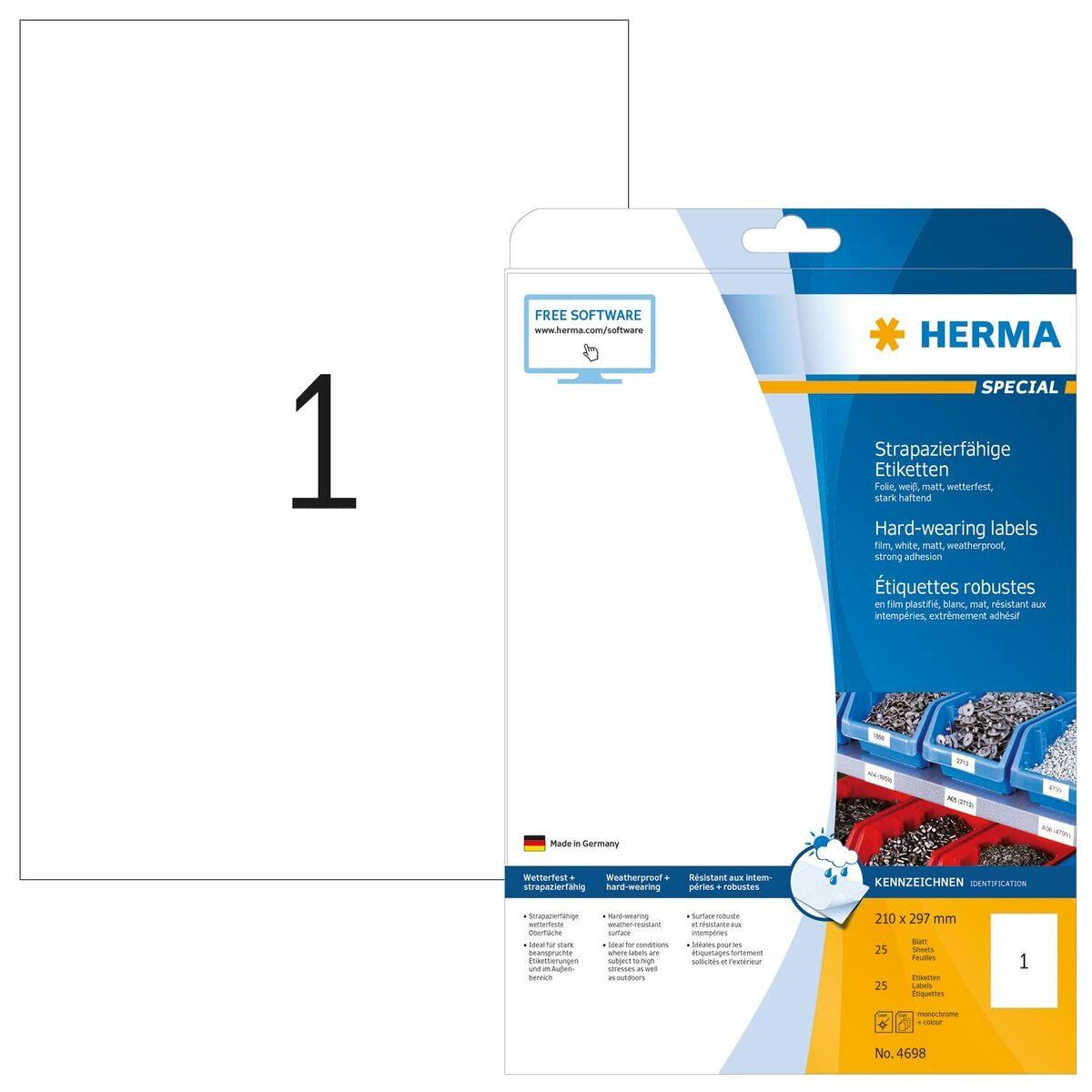 Etiketter Herma 25 enheder Hvid Polyester PVC Plastik (OUTLET B)