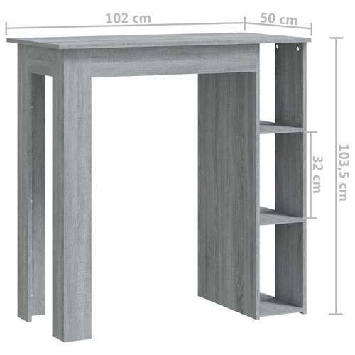 Barbord m. hylde 102x50x103,5 cm konstrueret træ grå sonoma-eg