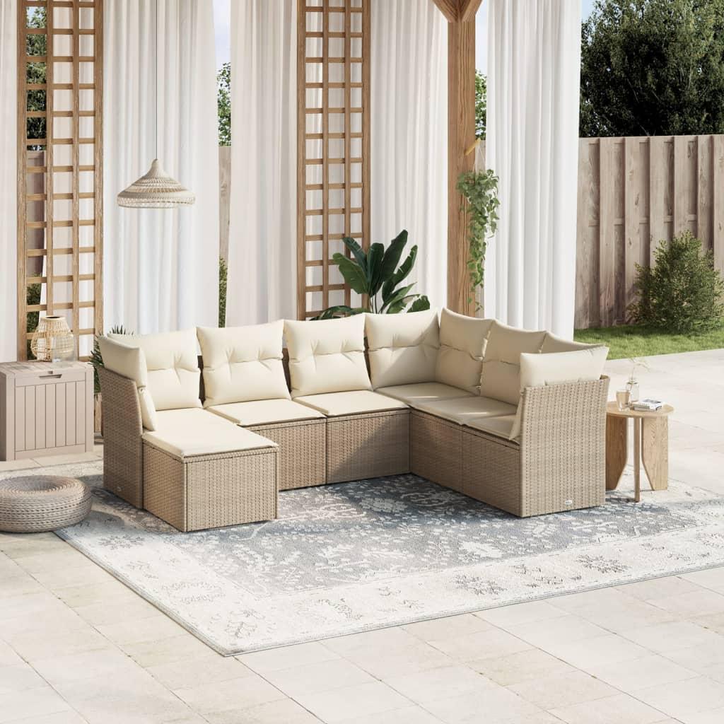 Sofasæt til haven 7 dele med hynder polyrattan beige