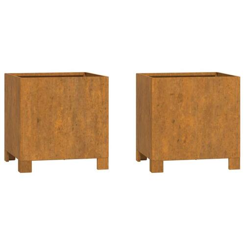 Plantekasser med ben 2 stk. 32x30x33 cm cortenstål rustfarvet