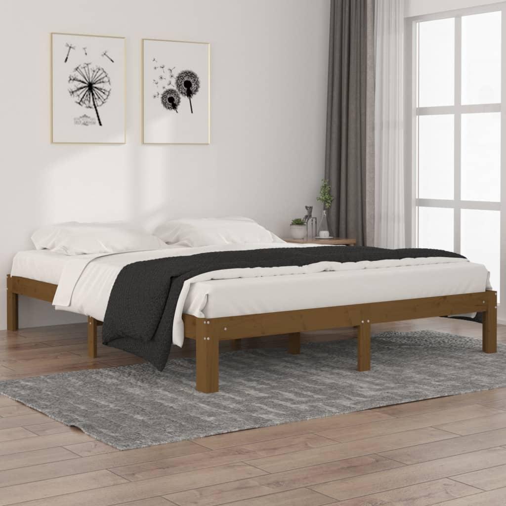 Sengeramme 160x200 cm massivt fyrretræ gyldenbrun