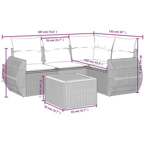 Sofasæt til haven 5 dele med hynder polyrattan sort