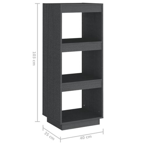 Bogreol/rumdeler 40x35x103 cm massivt fyrretræ grå