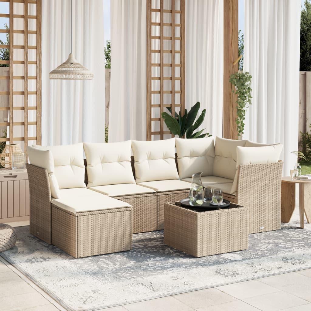Sofasæt til haven 7 dele med hynder polyrattan beige