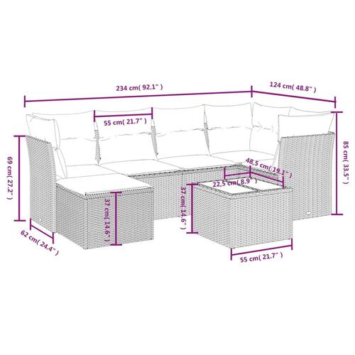 Sofasæt til haven 7 dele med hynder polyrattan beige