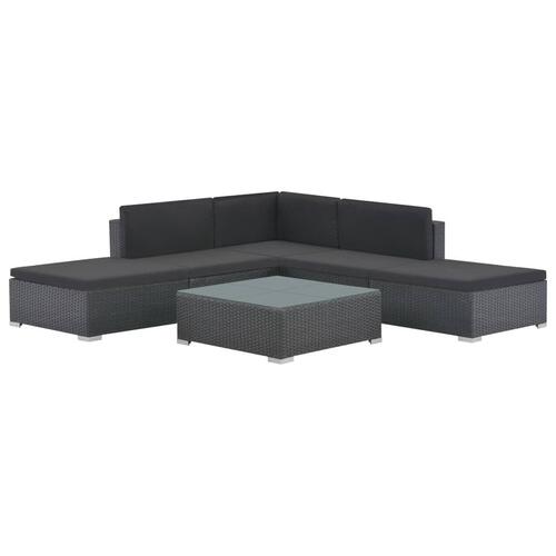 Haveloungesæt 6 dele med hynder polyrattan sort