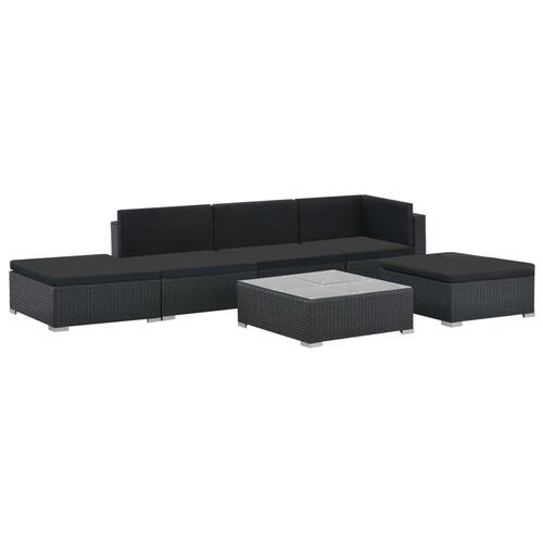 Haveloungesæt 6 dele med hynder polyrattan sort