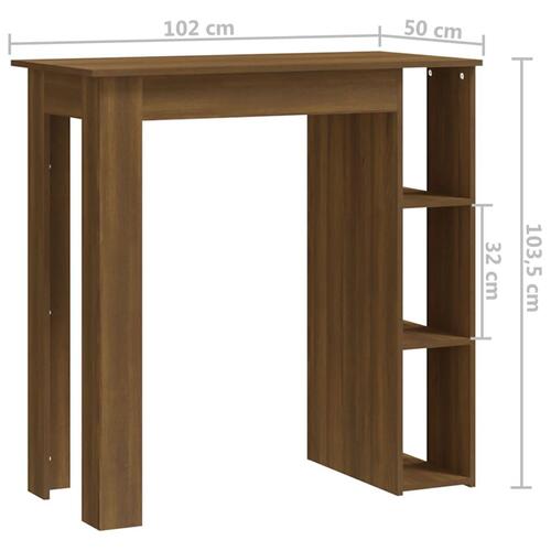 Barbord med hylde 102x50x103,5 cm konstrueret træ brun egetræ