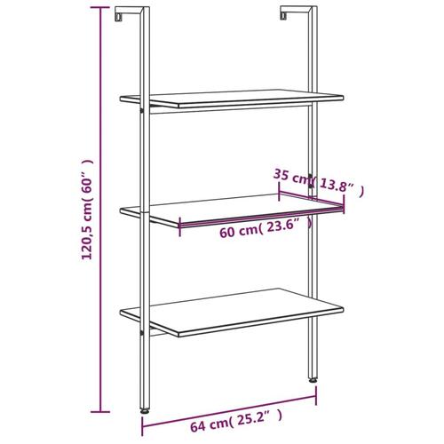 Stigereol med 3 hylder 64x35x120,5 cm sort