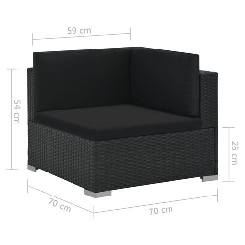 Haveloungesæt 6 dele med hynder polyrattan sort