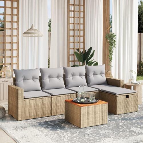 Havesofasæt 6 dele med hynder polyrattan beige
