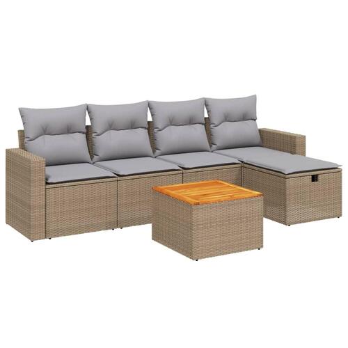 Havesofasæt 6 dele med hynder polyrattan beige