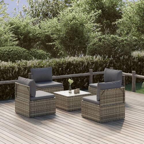 Loungesæt til haven 5 dele med hynder polyrattan grå