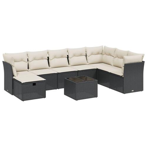 Sofasæt til haven 9 dele med hynder polyrattan sort