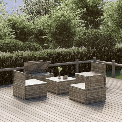 Loungesæt til haven 5 dele med hynder polyrattan grå