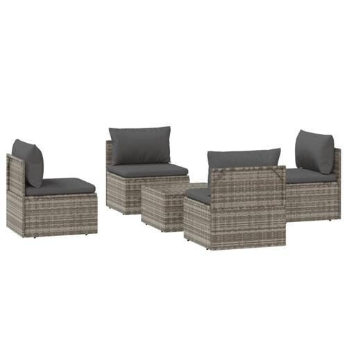 Loungesæt til haven 5 dele med hynder polyrattan grå