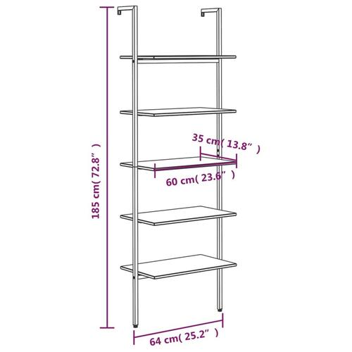 Stigereol med 5 hylder 64x35x185 cm sort