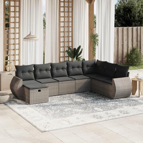 Sofasæt til haven 8 dele med hynder polyrattan grå