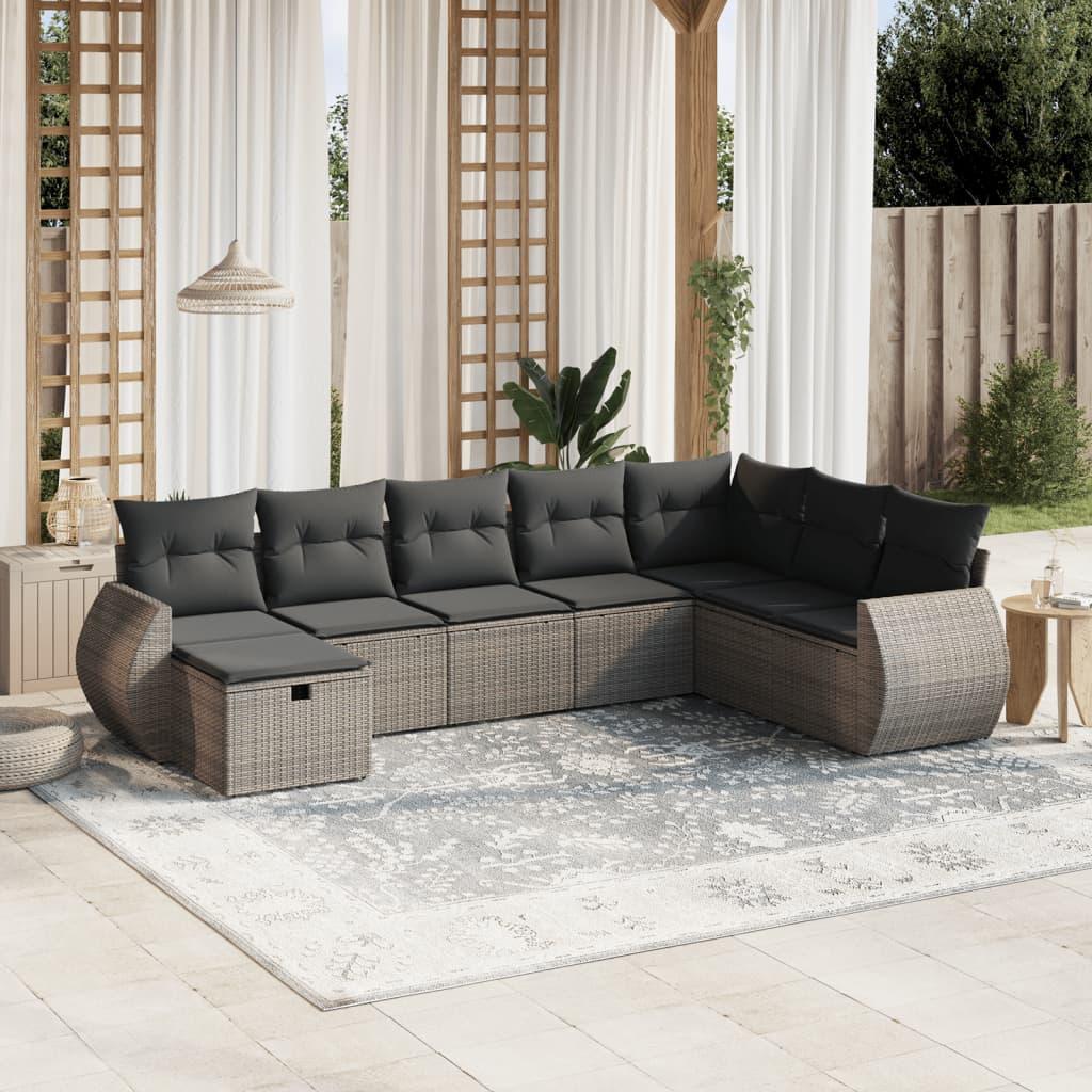 Sofasæt til haven 8 dele med hynder polyrattan grå