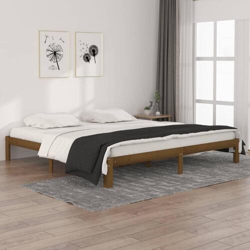 Sengeramme 200x200 cm massivt fyrretræ gyldenbrun