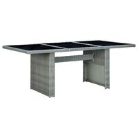 Havebord polyrattan og hærdet glas lysegrå
