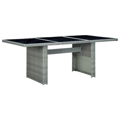Havebord polyrattan og hærdet glas lysegrå