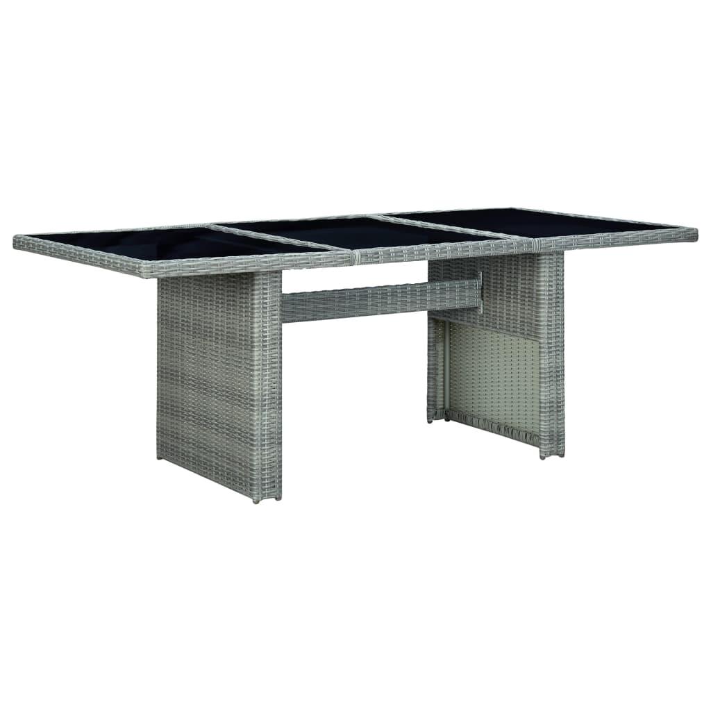 Havebord polyrattan og hærdet glas lysegrå