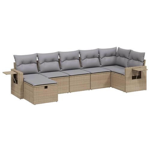 Havesofasæt 7 dele med hynder polyrattan beige