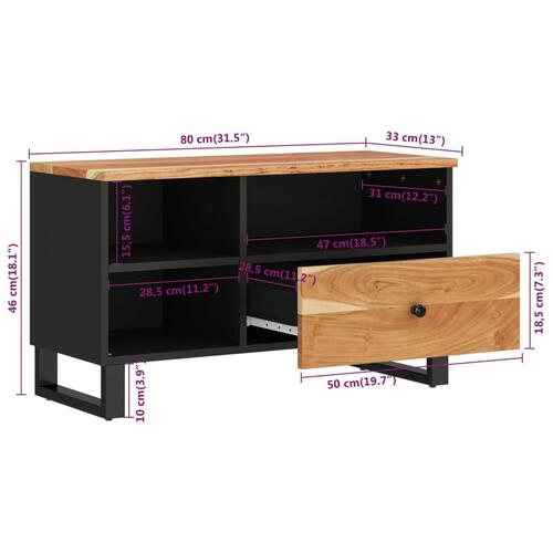 Tv-bord 80x33x46 cm massivt akacietræ og konstrueret træ
