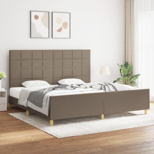 Sengeramme med sengegavl 200x200 cm - stof, gråbrun