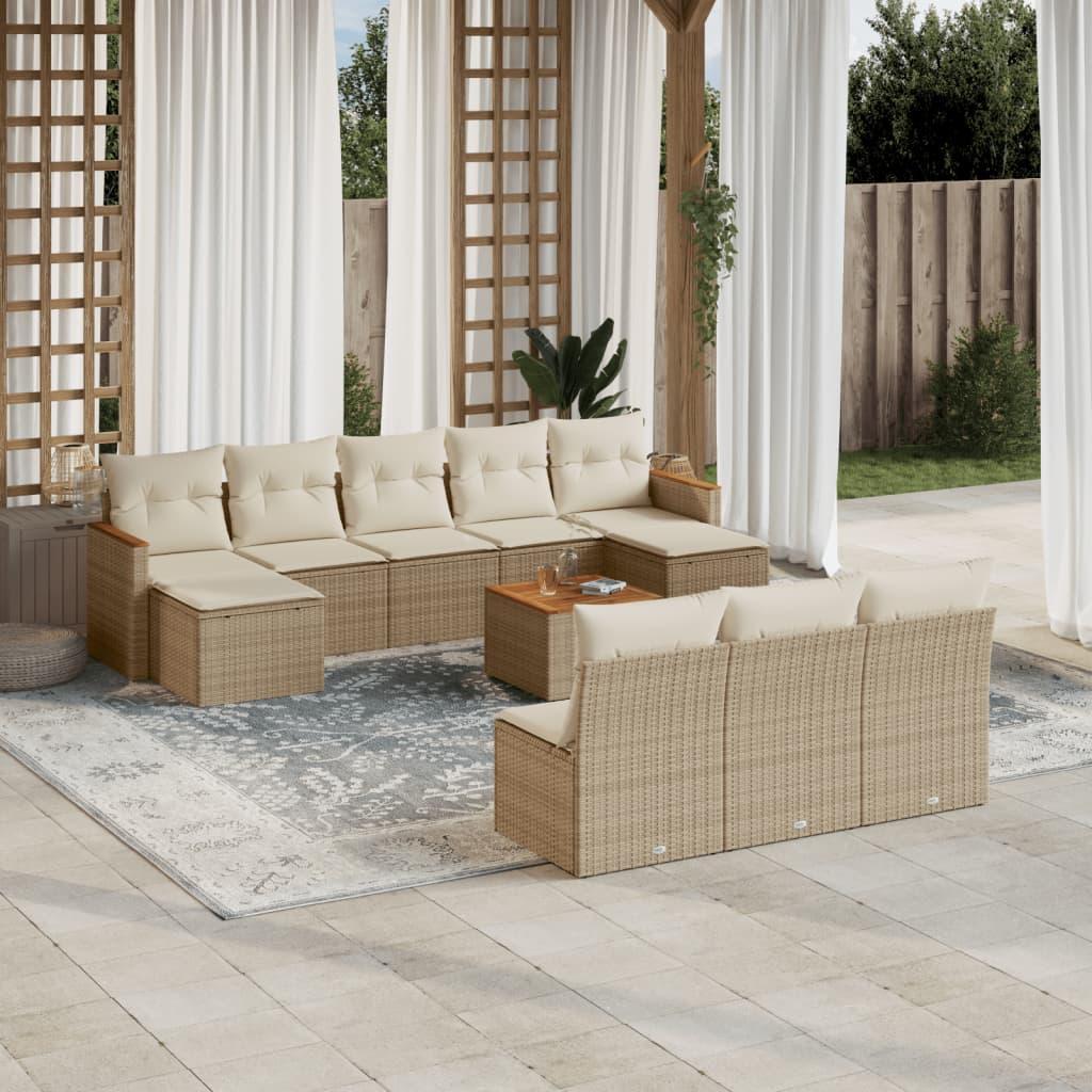 Sofasæt til haven 11 dele med hynder polyrattan beige