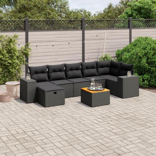 Sofasæt til haven 8 dele med hynder polyrattan sort