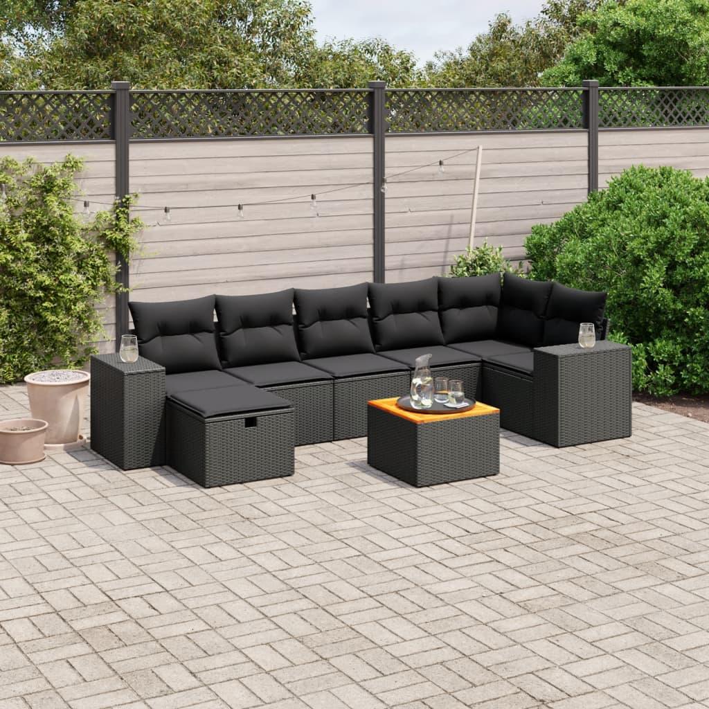 Sofasæt til haven 8 dele med hynder polyrattan sort