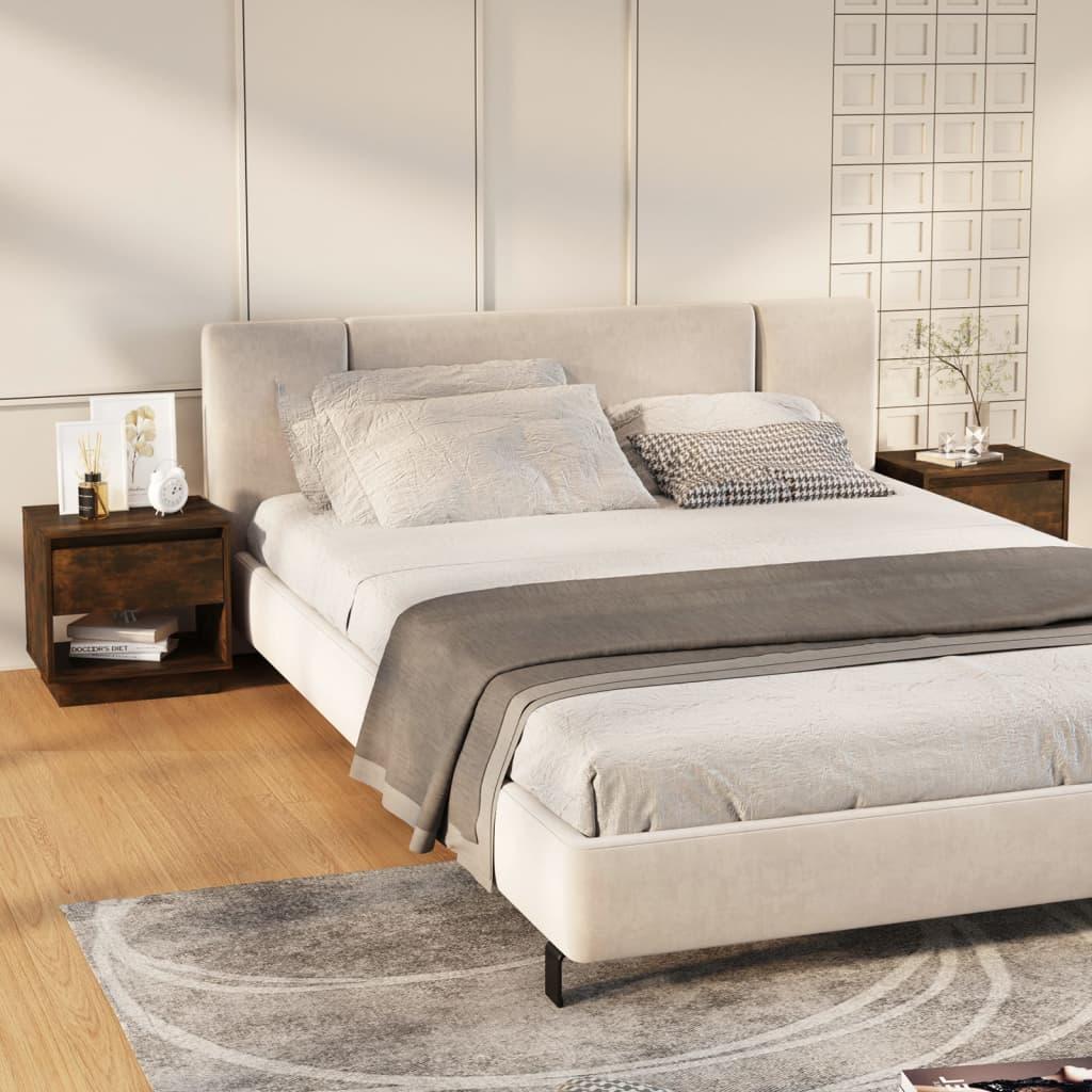 Sengeborde 2 stk. 45x34x44 cm konstrueret træ røget eg