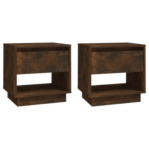 Sengeborde 2 stk. 45x34x44 cm konstrueret træ røget eg