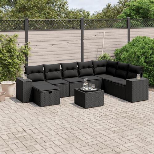 Sofasæt til haven 9 dele med hynder polyrattan sort