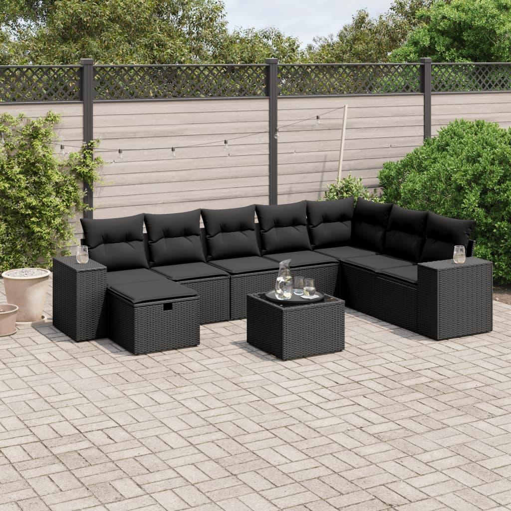 Sofasæt til haven 9 dele med hynder polyrattan sort