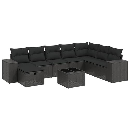 Sofasæt til haven 9 dele med hynder polyrattan sort