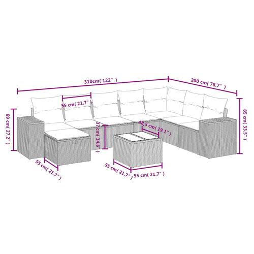 Sofasæt til haven 9 dele med hynder polyrattan sort