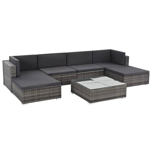 Haveloungesæt 7 dele med hynder polyrattan grå