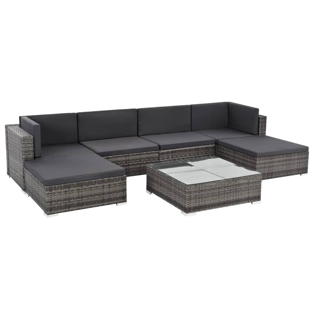 Haveloungesæt 7 dele med hynder polyrattan grå