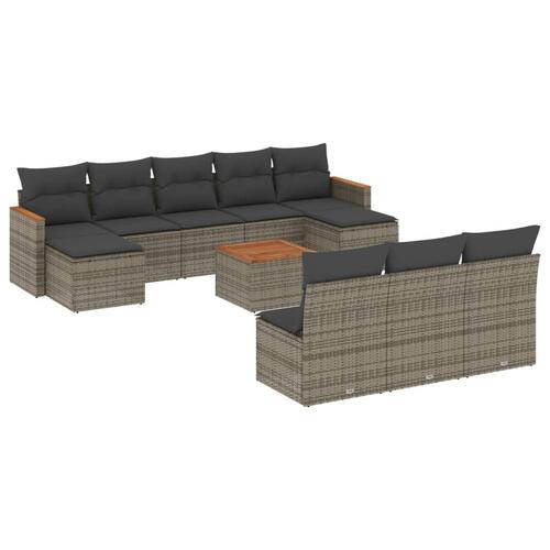 Loungesæt til haven 11 dele med hynder polyrattan grå
