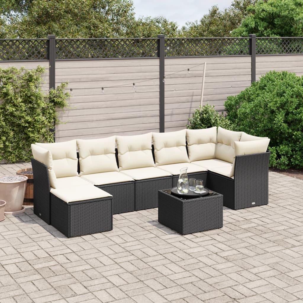 Sofasæt til haven 8 dele med hynder polyrattan sort