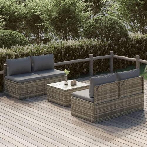 Loungesæt til haven 5 dele med hynder polyrattan grå